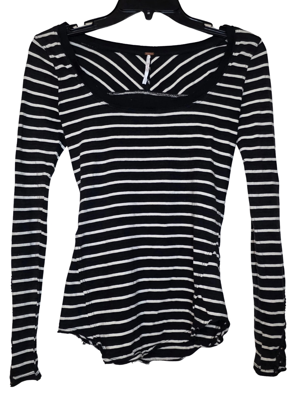 Free People Hard Candy Black & White Striped Crochet Sleeve Top